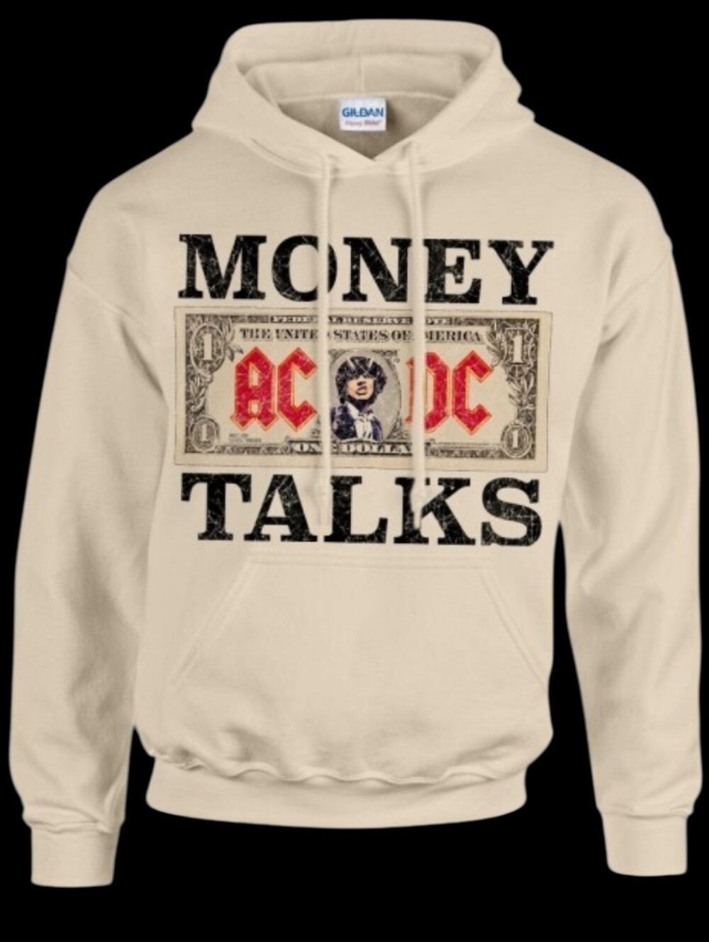 Vintage-Style AC/DC "Money Talks" Graphic Hoodie – Cream / Off-White